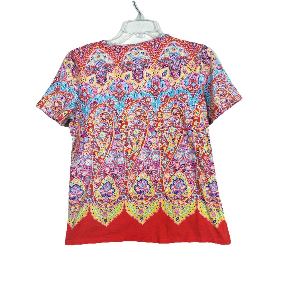 Talbots Paisley Top Womens Medium M Multicolor Short Sleeve Stretch Tee - Picture 3 of 5